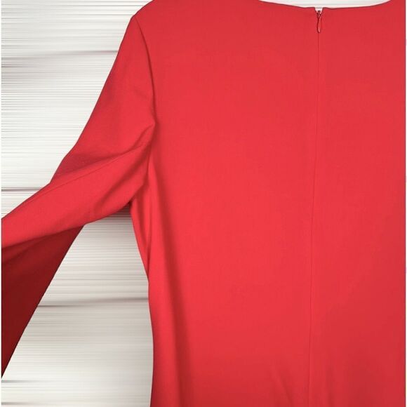 Lafayette 148 New York Red Wool Draped Shift Dress 3/4 Sleeves Round Neck US10 - Picture 9 of 14